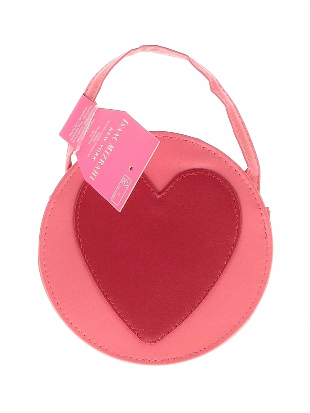 Isaac Mizrahi Pink Round Top-Handle Bag with Red Heart Appliqué NWT